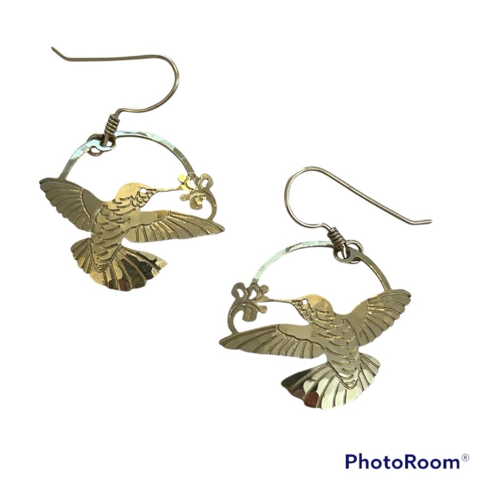 Wild Bryde 18k Gold plated hummingbird dangle drop French wire earrings